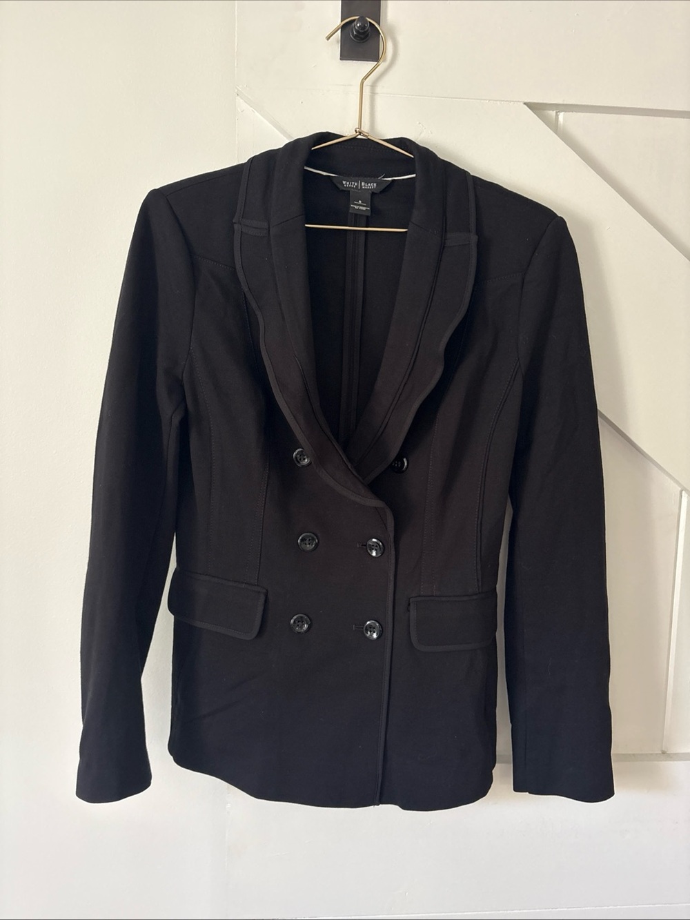 White House Black Market Black Blazer Double-Breasted Size 6 Ruffle Collar